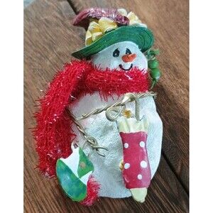 Snow Woman Snowman Fancy Hat Purse Scarf Vintage Brooch